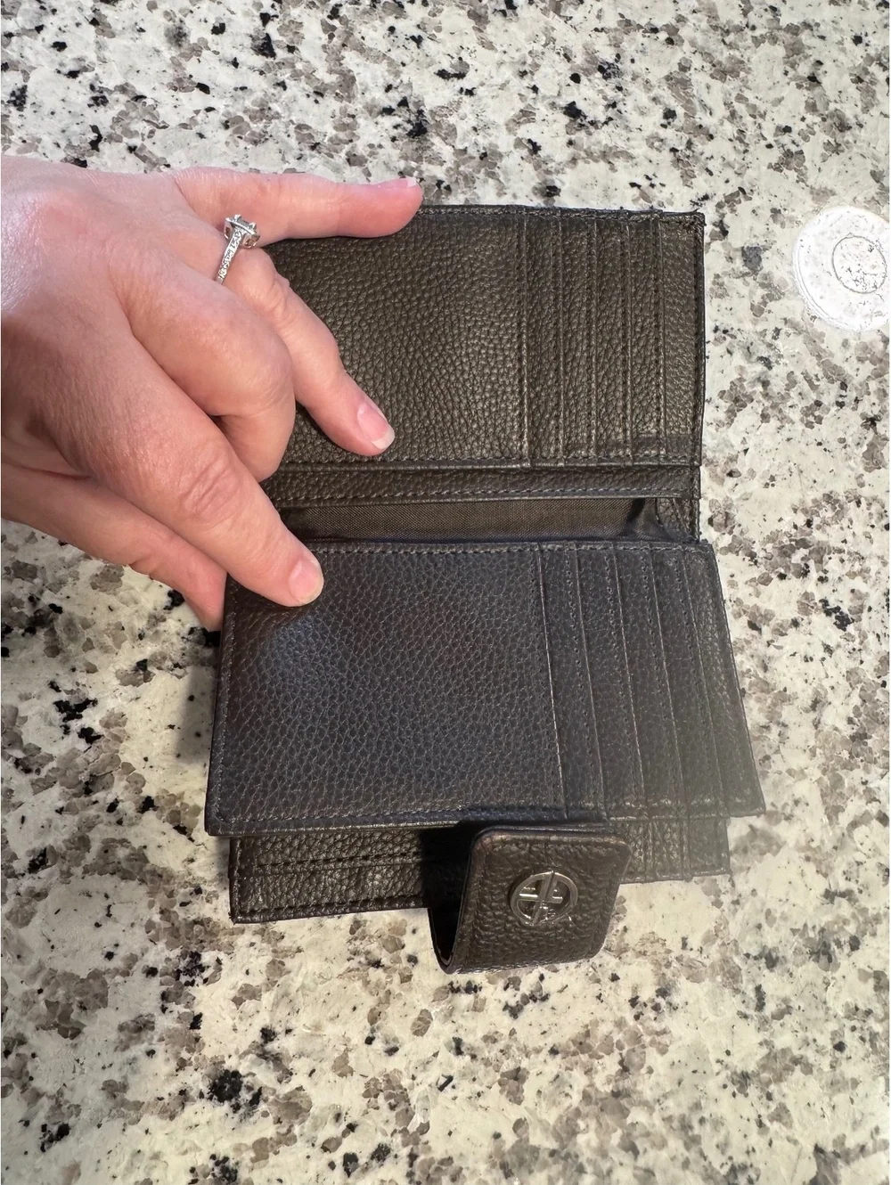 Giani Bernini Black Pebbled Leather Organizer Wallet Kiss Lock Coin Purse